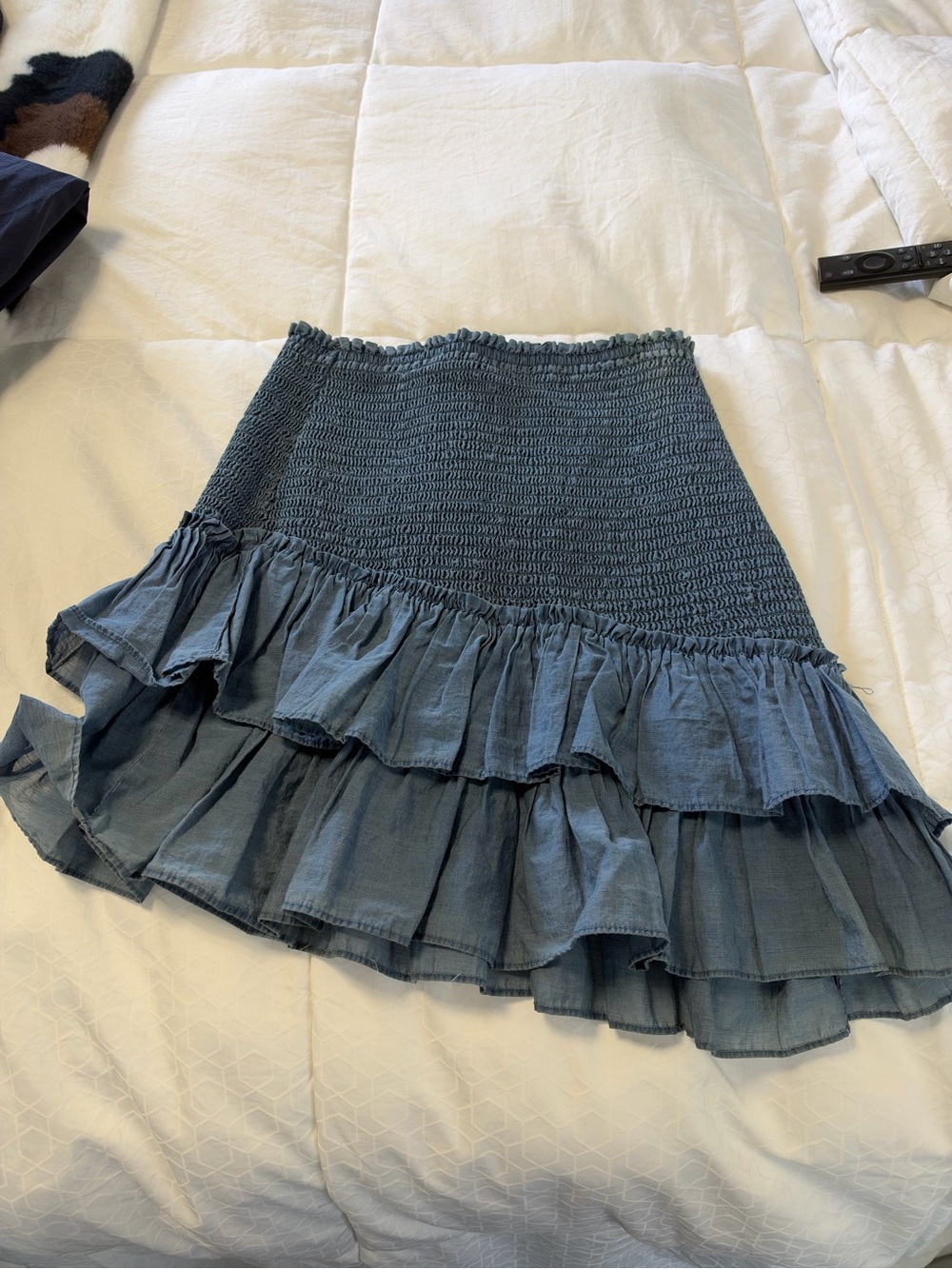 Zara Blue Smocked Ruffle Tiered Mini Skirt